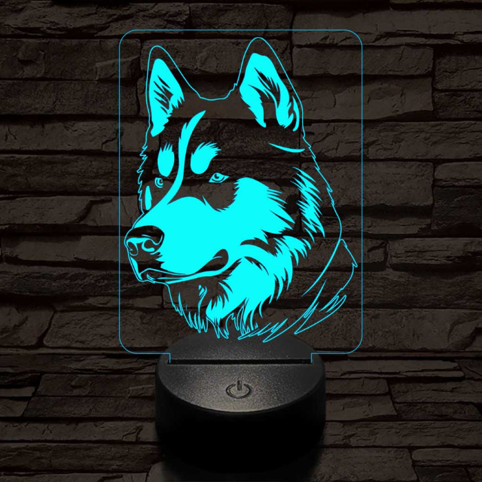 Szibériai husky-fej 7 színű 3D led lámpa