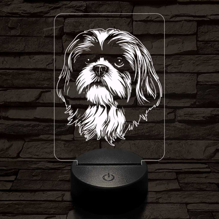 Shih tzu-fej 7 színű 3D led lámpa