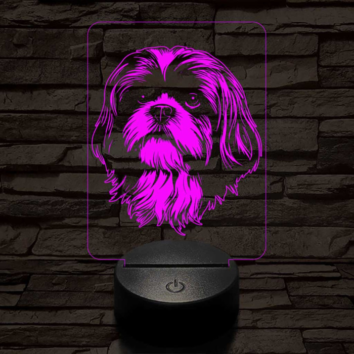 Shih tzu-fej 7 színű 3D led lámpa