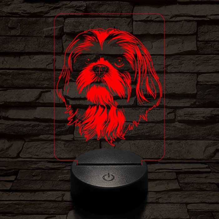 Shih tzu-fej 7 színű 3D led lámpa