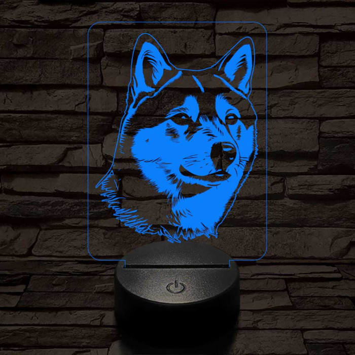Shiba inu-fej 7 színű 3D led lámpa