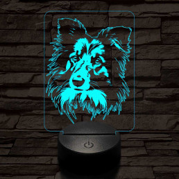 Shetlandi juhászkutya-fej 7 színű 3D led lámpa