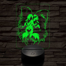 Shetlandi juhászkutya-fej 7 színű 3D led lámpa
