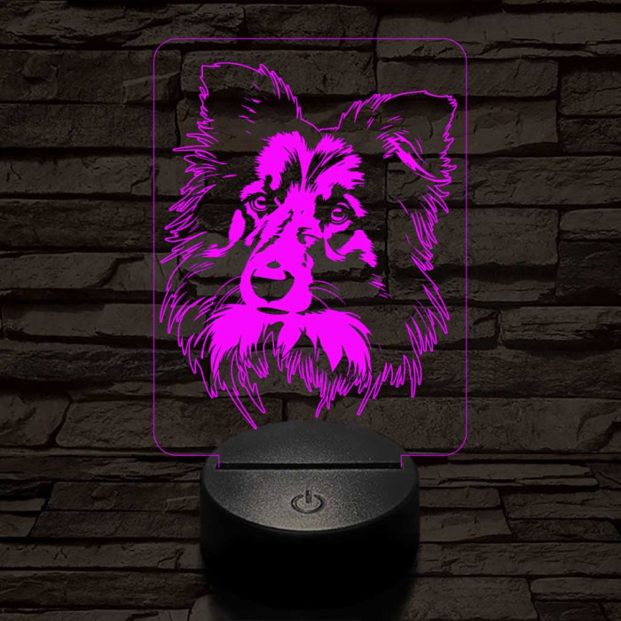Shetlandi juhászkutya-fej 7 színű 3D led lámpa