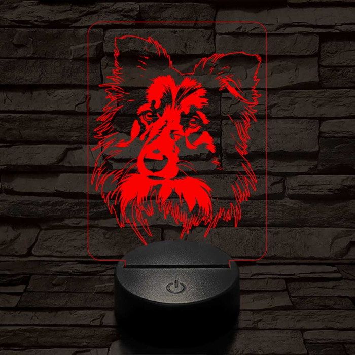 Shetlandi juhászkutya-fej 7 színű 3D led lámpa