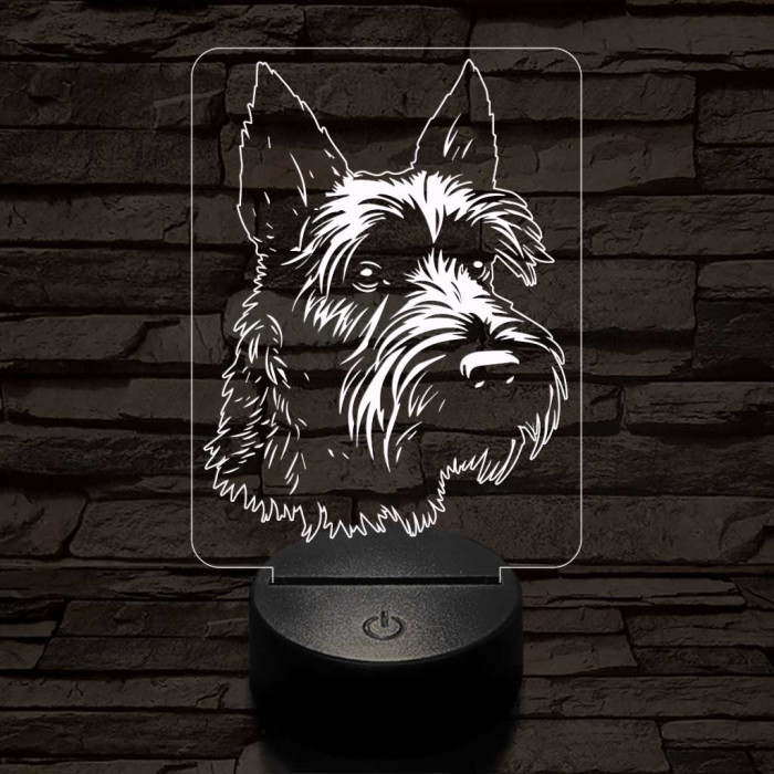Skót terrier-fej 7 színű 3D led lámpa
