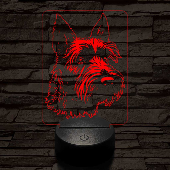 Skót terrier-fej 7 színű 3D led lámpa