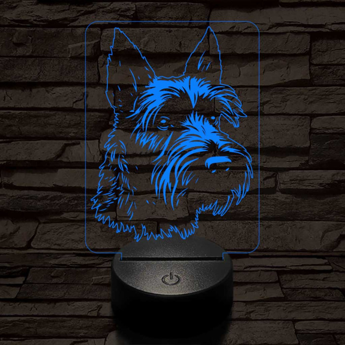 Skót terrier-fej 7 színű 3D led lámpa