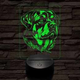 Rottweiller-fej 7 színű 3D led lámpa