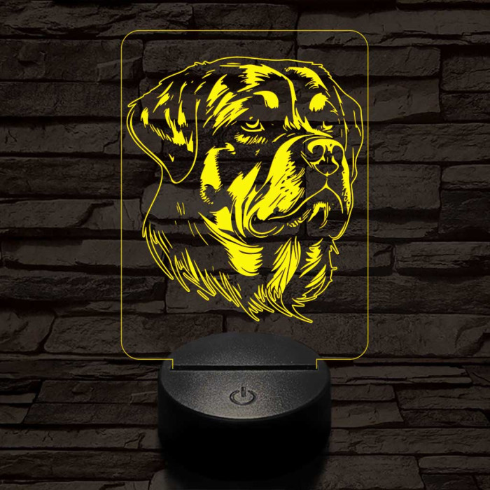 Rottweiller-fej 7 színű 3D led lámpa