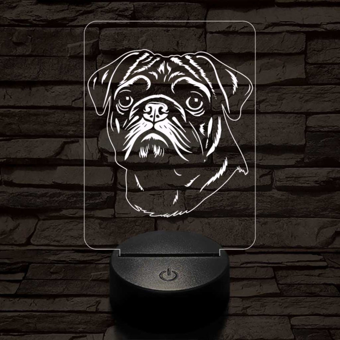 Mopsz-fej 7 színű 3D led lámpa