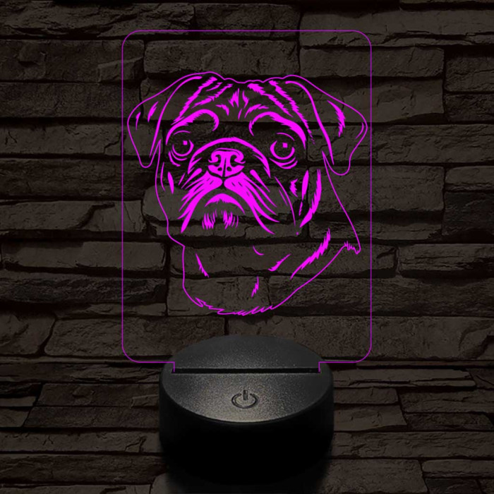 Mopsz-fej 7 színű 3D led lámpa