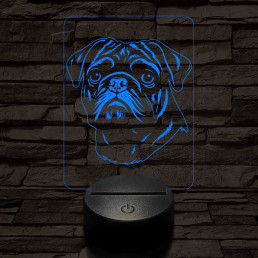 Mopsz-fej 7 színű 3D led lámpa