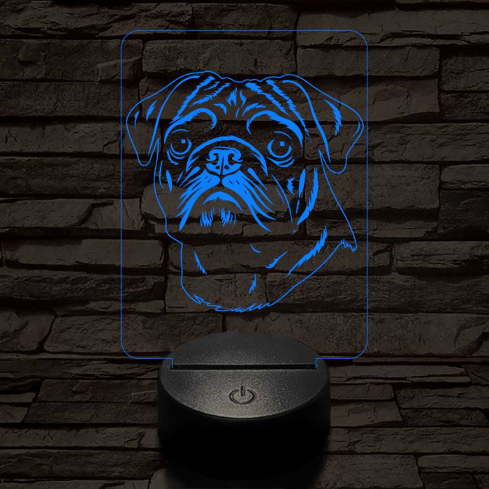 Mopsz-fej 7 színű 3D led lámpa