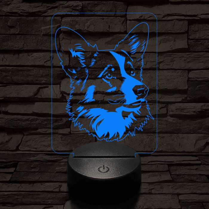 Walesi törpekutya 7 színű 3D led lámpa