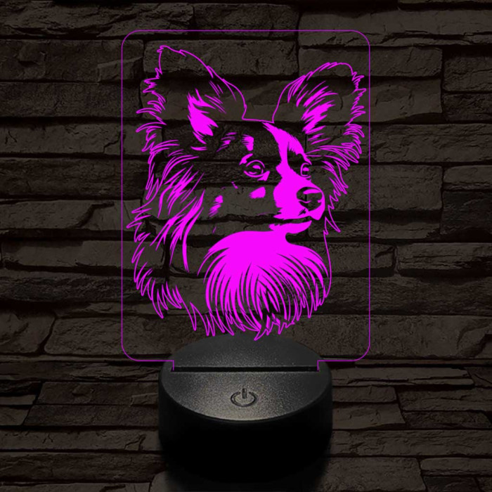 Papillon kutya 7 színű 3D led lámpa