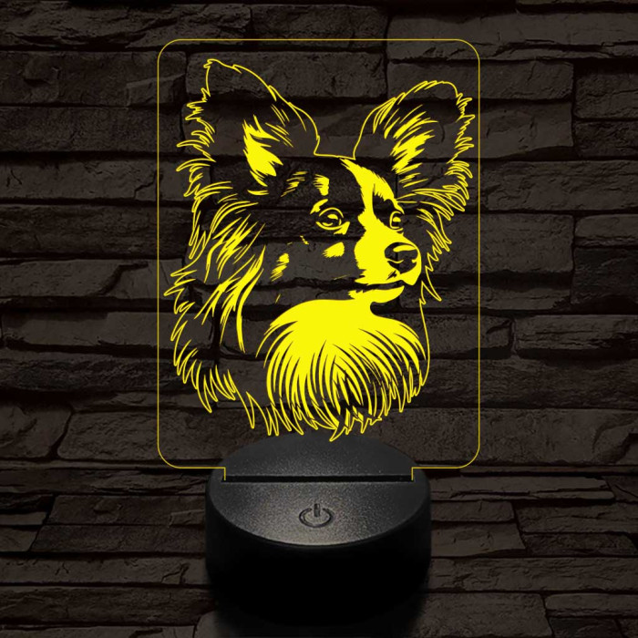 Papillon kutya 7 színű 3D led lámpa