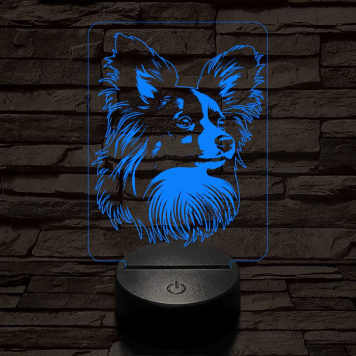 Papillon kutya 7 színű 3D led lámpa