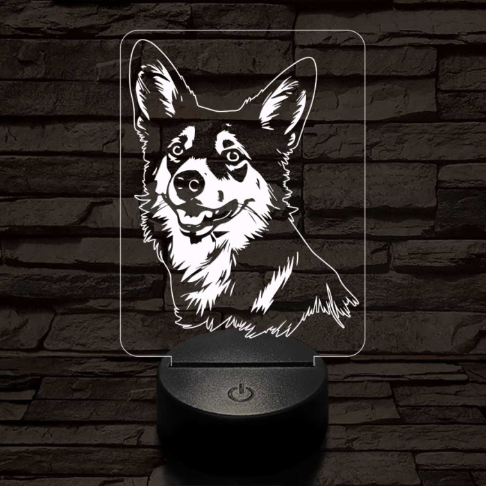 Norvég lundehund 7 színű 3D led lámpa