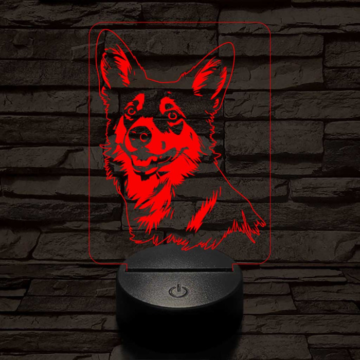 Norvég lundehund 7 színű 3D led lámpa