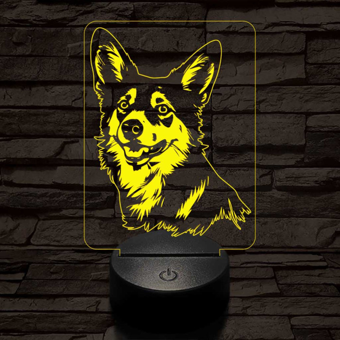 Norvég lundehund 7 színű 3D led lámpa