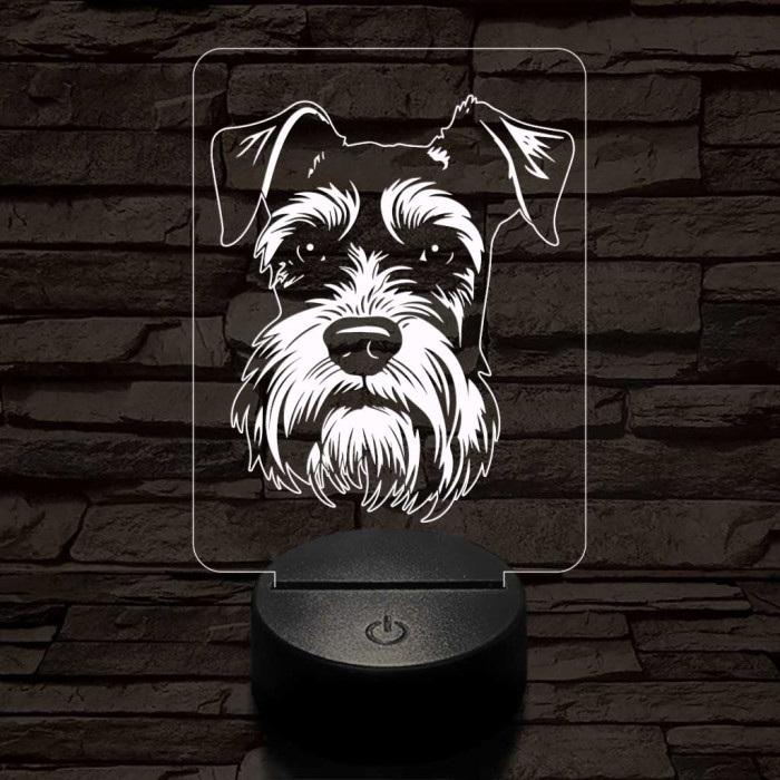 Törpe schnauzer 7 színű 3D led lámpa