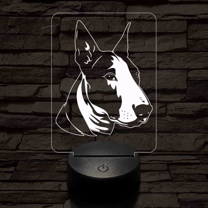 Törpe bull terrier 7 színű 3D led lámpa