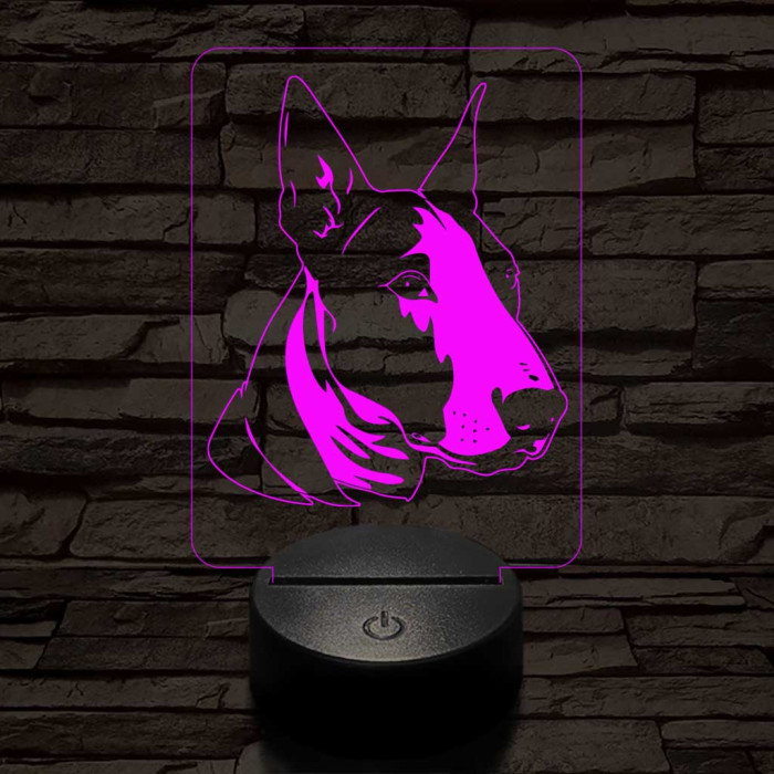 Törpe bull terrier 7 színű 3D led lámpa