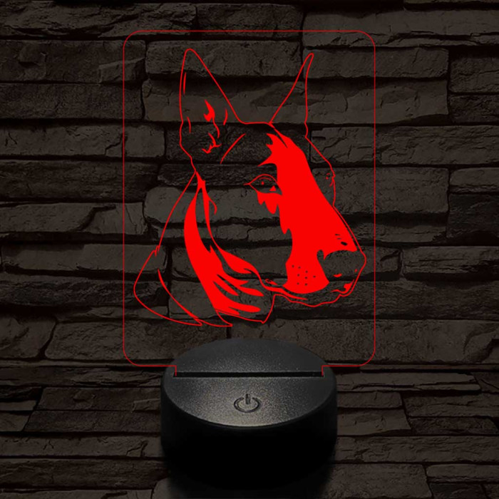 Törpe bull terrier 7 színű 3D led lámpa
