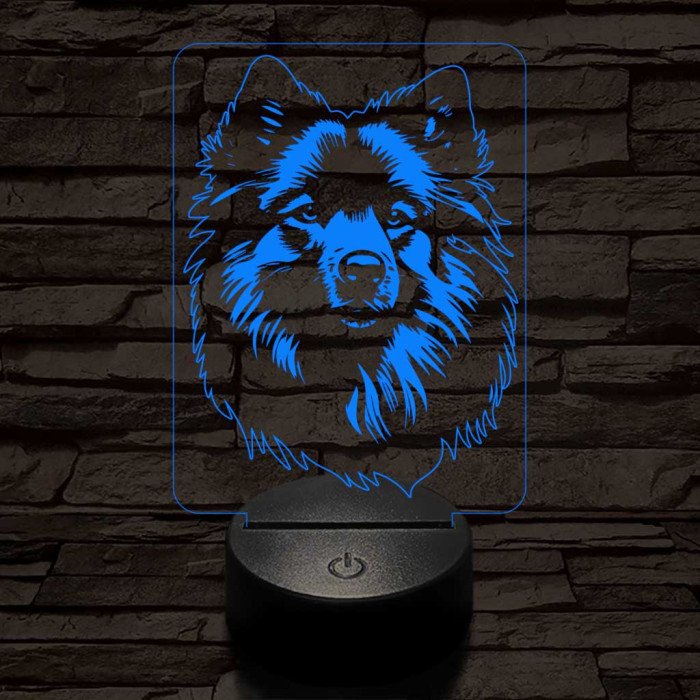 Keeshond 7 színű 3D led lámpa