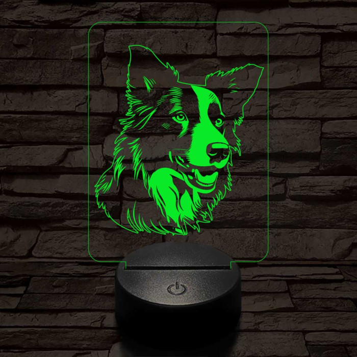 Border collie kutya 7 színű 3D led lámpa