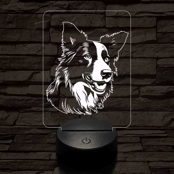 Border collie kutya 7 színű 3D led lámpa