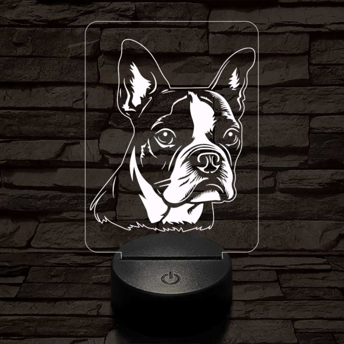 Boston terrier 7 színű 3D led lámpa