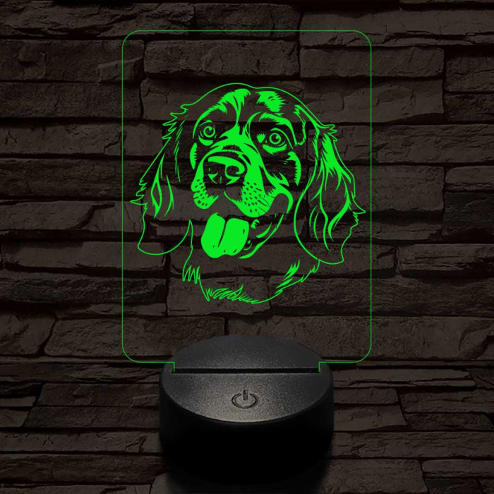 Breton spániel-fej 7 színű 3D led lámpa