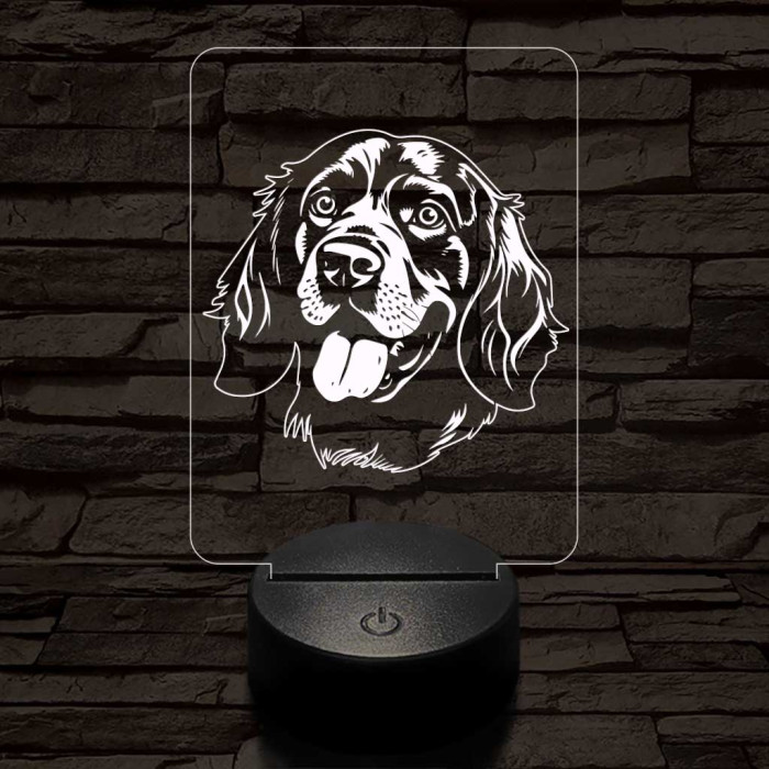 Breton spániel-fej 7 színű 3D led lámpa