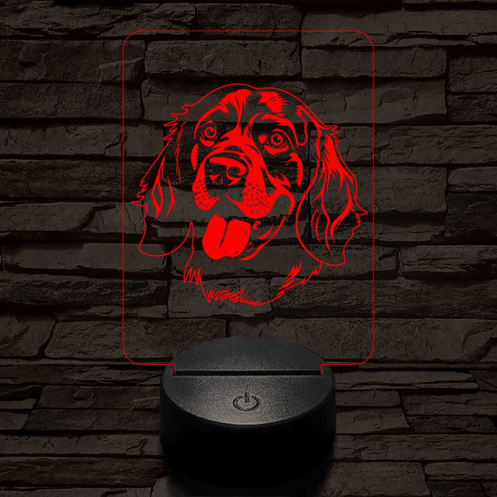 Breton spániel-fej 7 színű 3D led lámpa