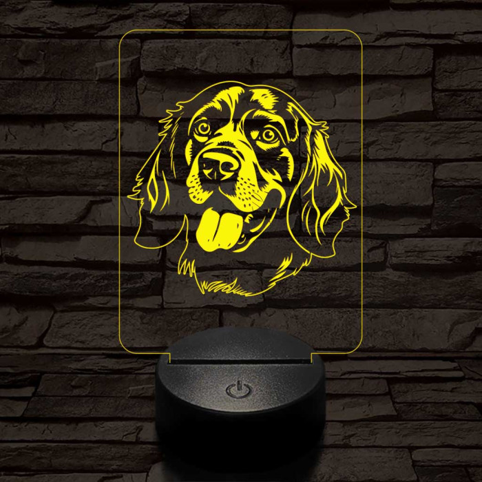 Breton spániel-fej 7 színű 3D led lámpa