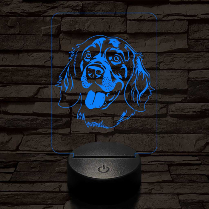 Breton spániel-fej 7 színű 3D led lámpa