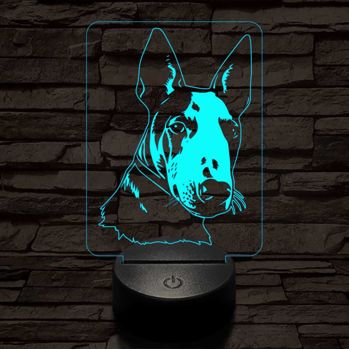 Bullterrier kutya 7 színű 3D led lámpa