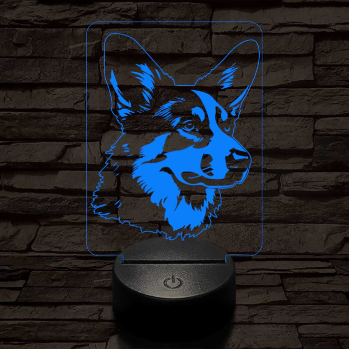 Törpe kutya (cardigan wels corgi) 7 színű 3D led lámpa
