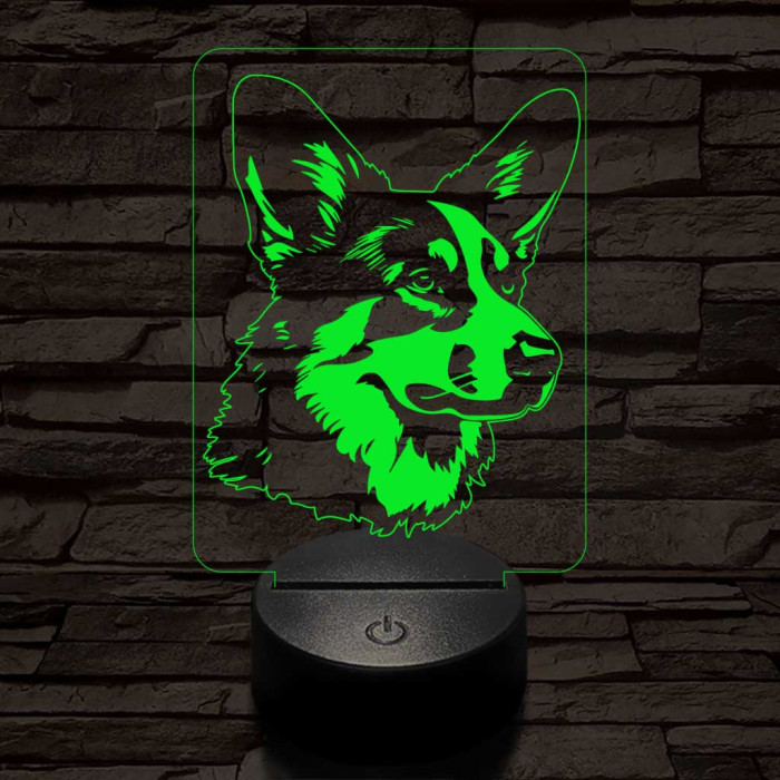 Törpe kutya (cardigan wels corgi) 7 színű 3D led lámpa