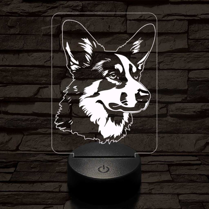 Törpe kutya (cardigan wels corgi) 7 színű 3D led lámpa