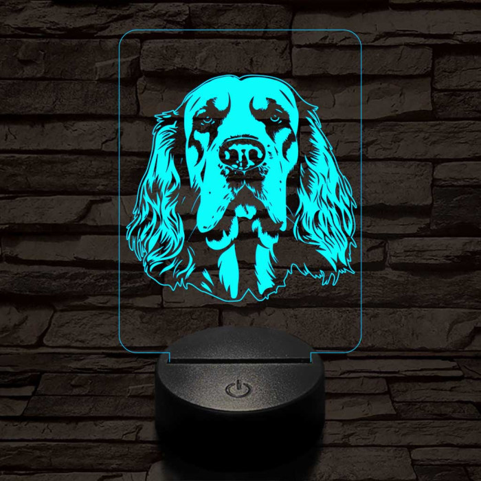 Clumber spániel 7 színű 3D led lámpa