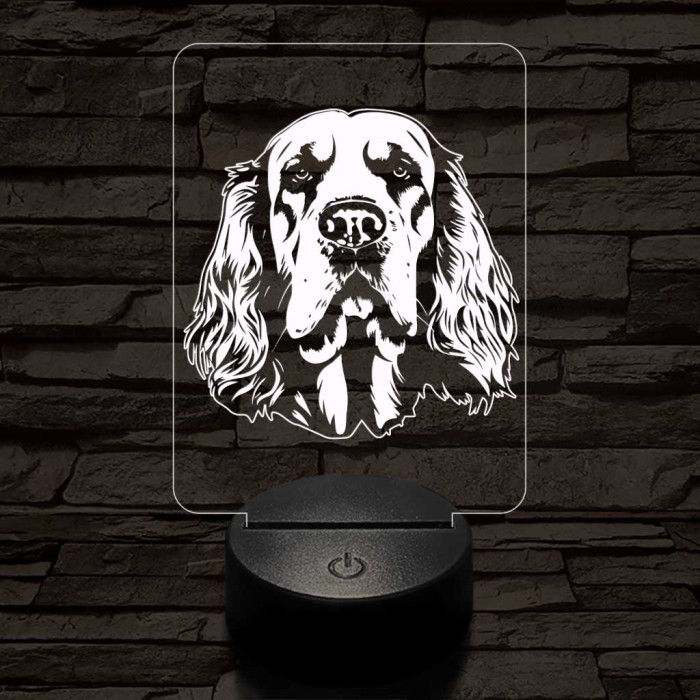 Clumber spániel 7 színű 3D led lámpa