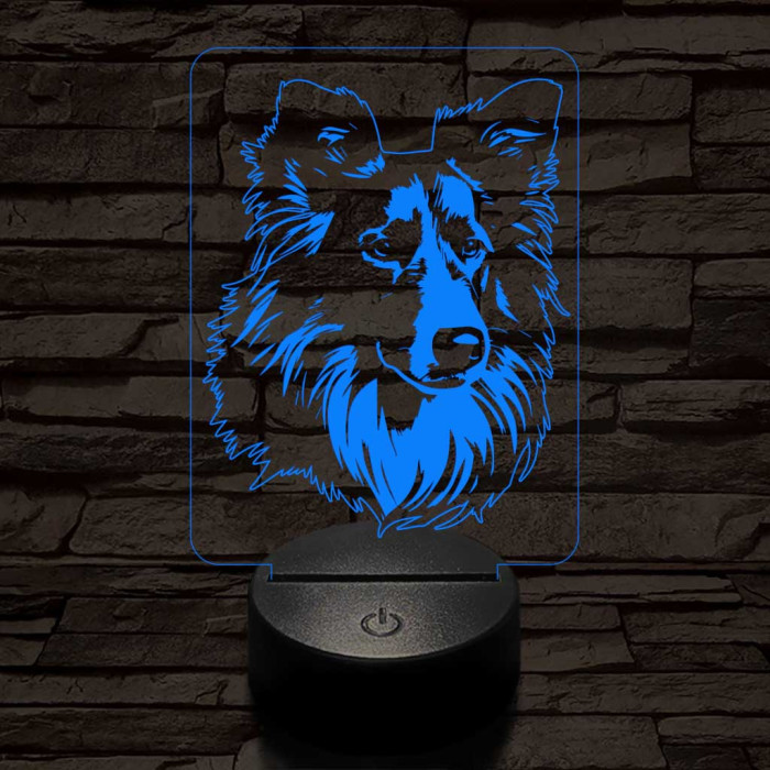 Skót juhászkutya 7 színű 3D led lámpa