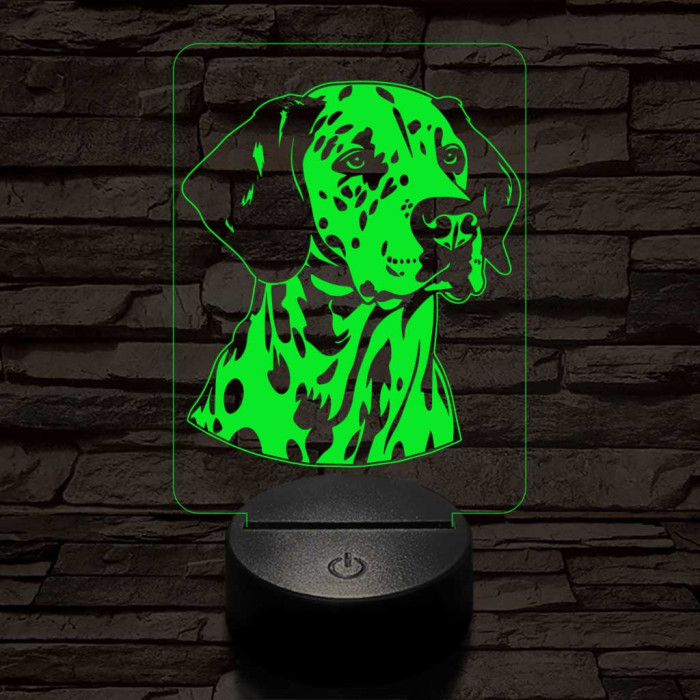 Dalmata-fej, 7 színű 3D led lámpa