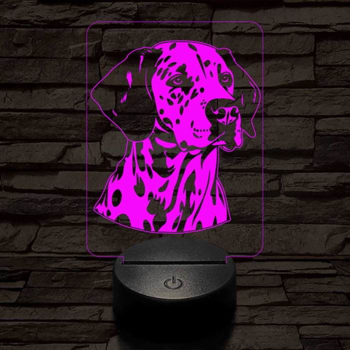 Dalmata-fej, 7 színű 3D led lámpa