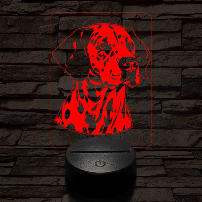 Dalmata-fej, 7 színű 3D led lámpa