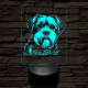 Dandie dinmont terrier-fej, 7 színű 3D led lámpa