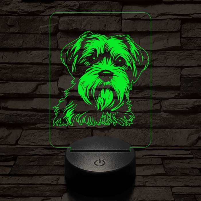Dandie dinmont terrier-fej, 7 színű 3D led lámpa